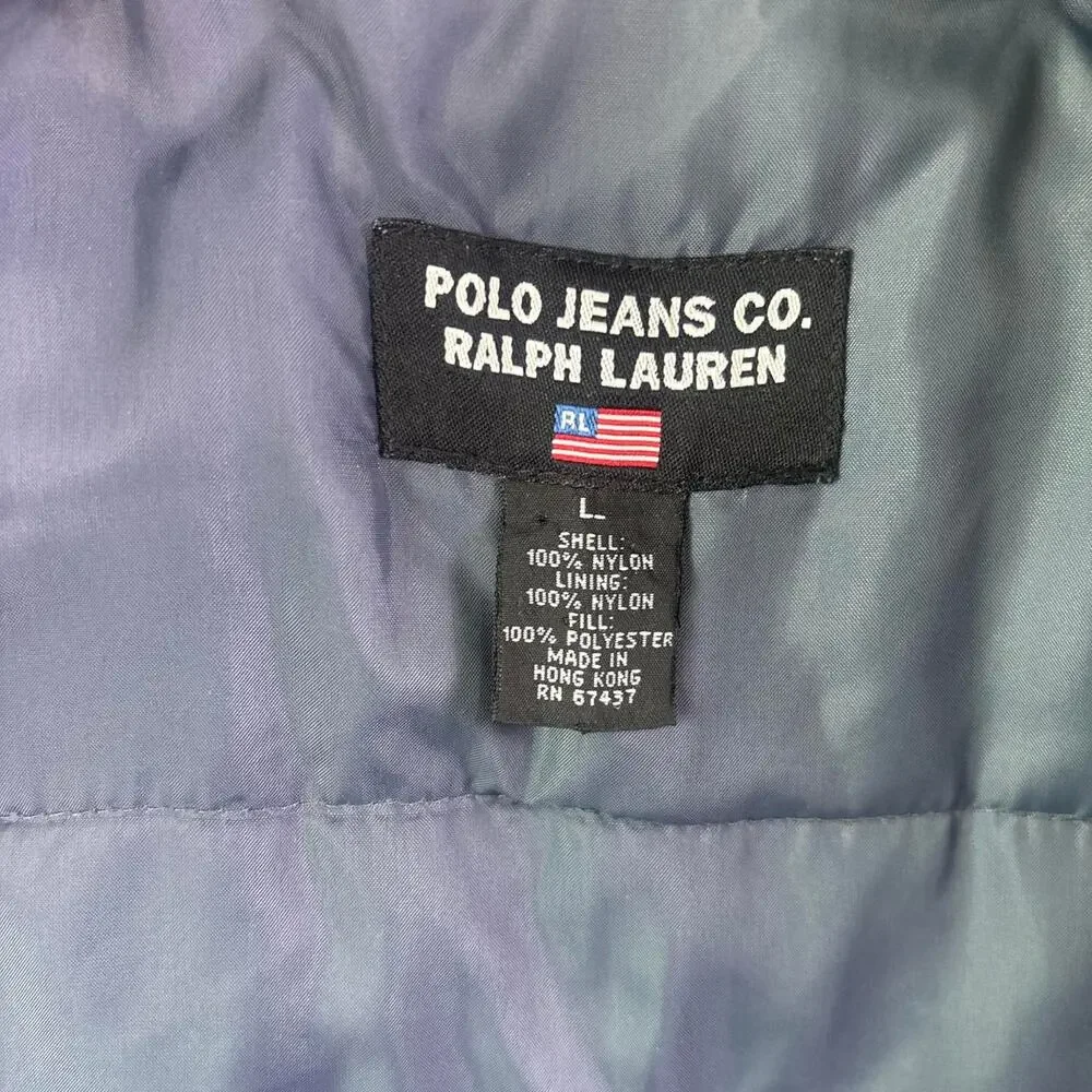 Vintage Polo Ralph Lauren Polo Jeans Co Jacket Mens L Navy Fur Collar Puffer Y2K